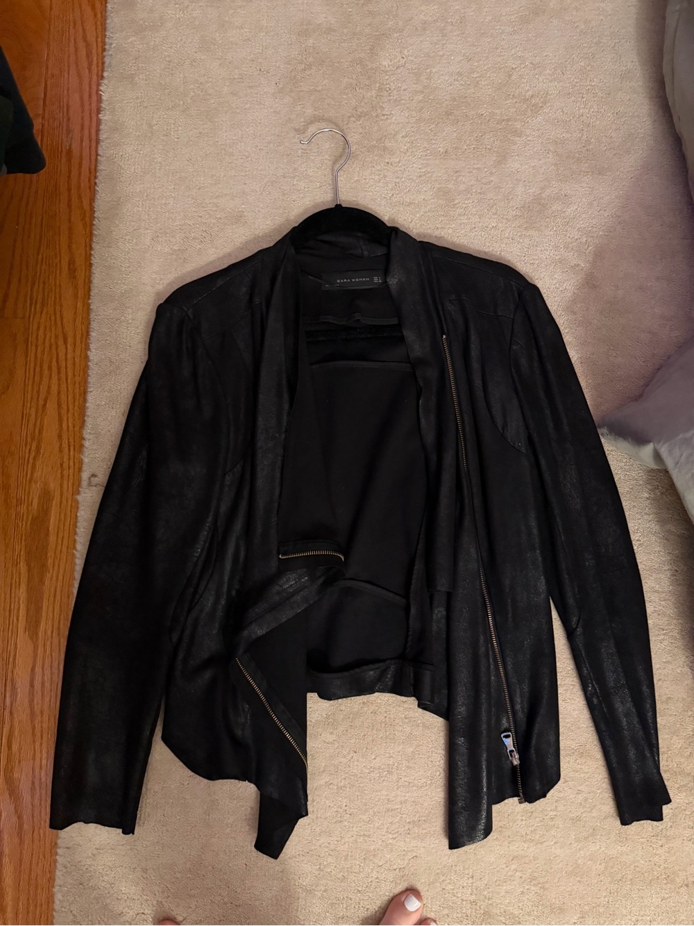 Zara Black Draped Leather Jacket